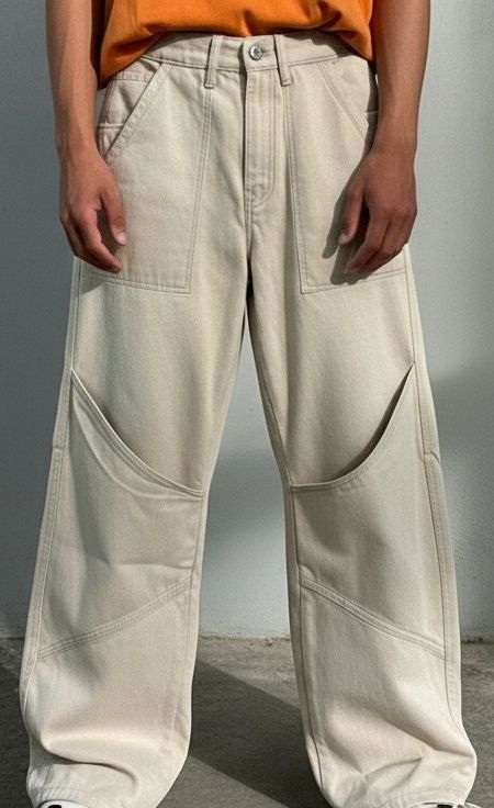 Beige Patchline Jeans