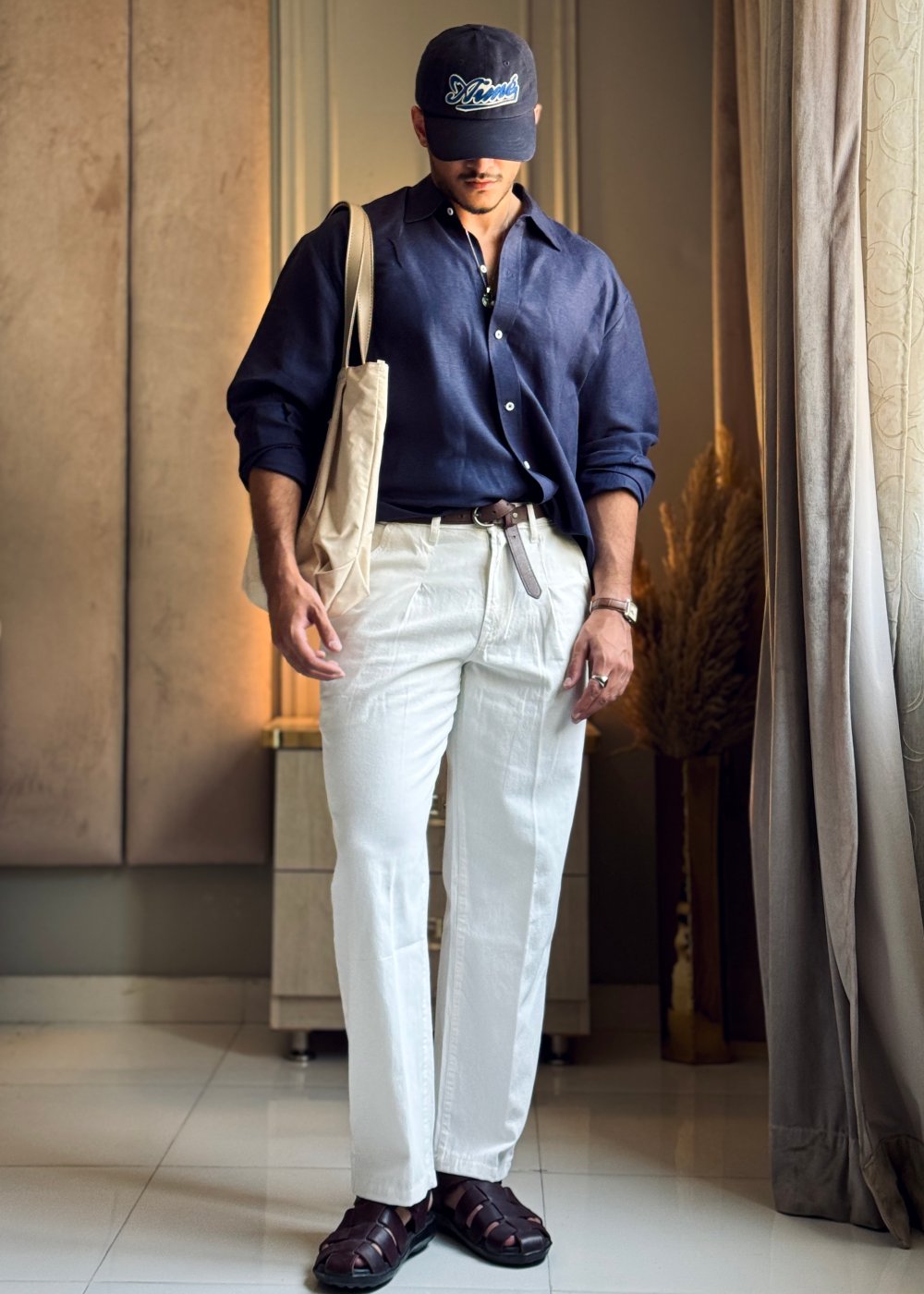 Beige Urban Pleat Relaxed Jeans