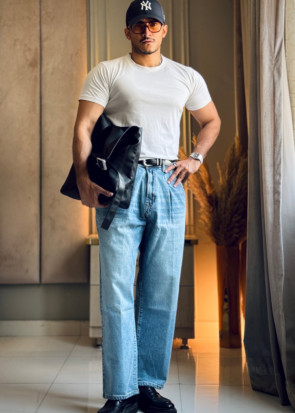 Black Urban Pleat Relaxed Jeans