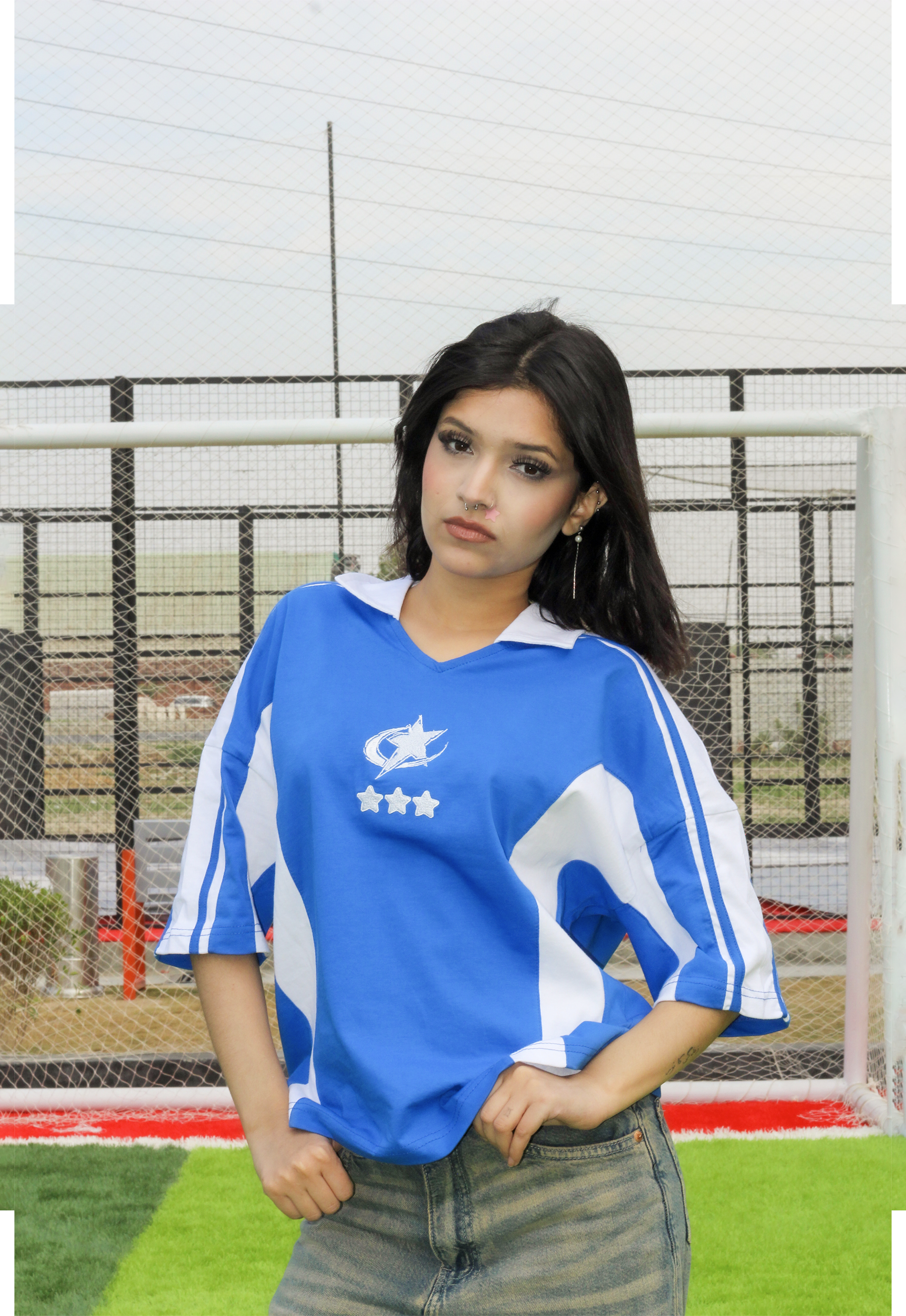 UNISEX CREWS RETRO BLUE FOOTBALL JERSEY