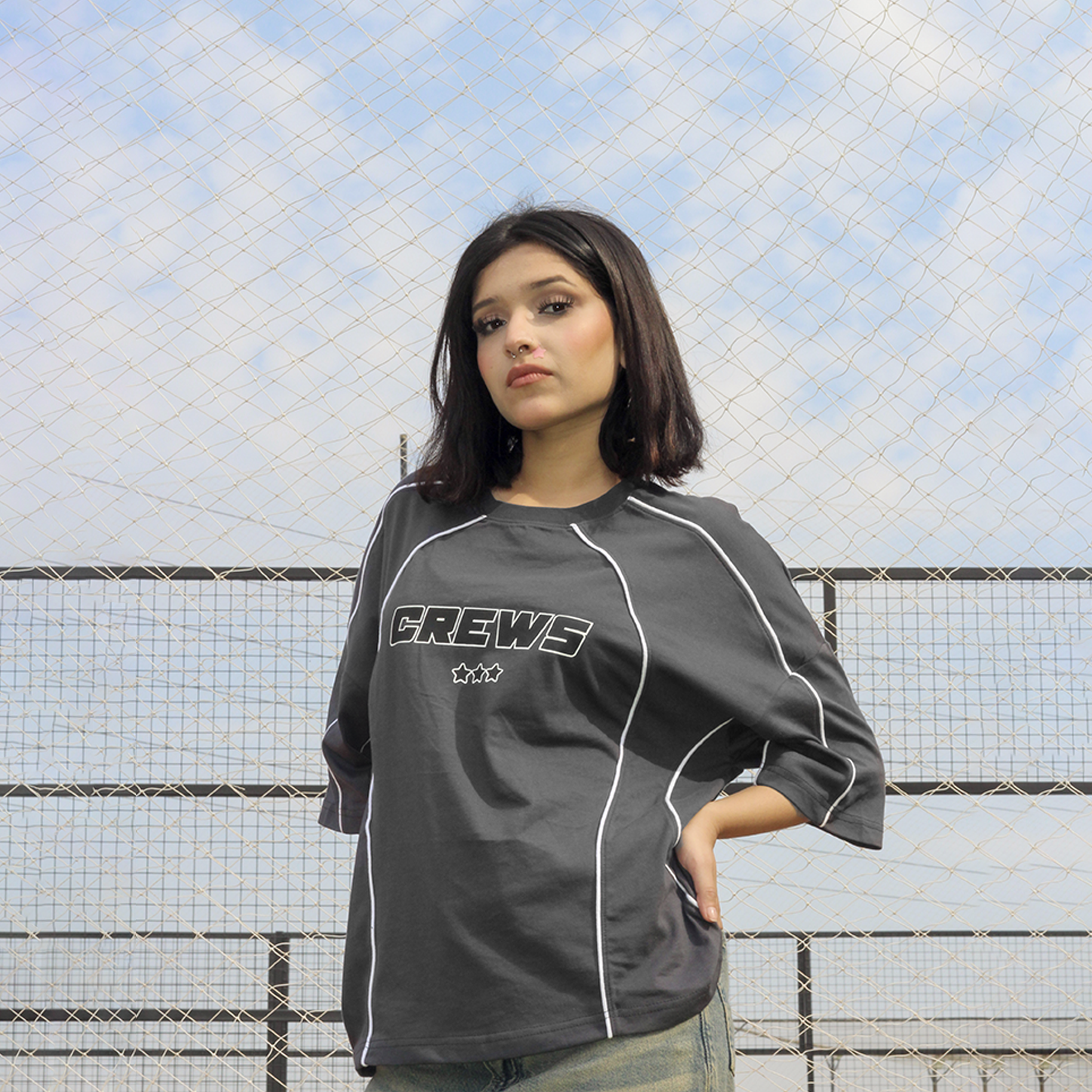 UNISEX CREWS TECHNICAL STITCH BLACK TEE